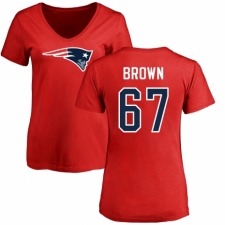 NFL Women's Nike New England Patriots #67 Trent Brown Red Name & Number Logo Slim Fit T-Shirt