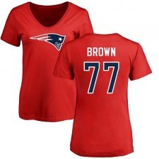 NFL Women's Nike New England Patriots #77 Trent Brown Red Name & Number Logo Slim Fit T-Shirt