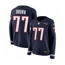 Women's Nike New England Patriots #77 Trent Brown Limited Navy Blue Therma Long Sleeve NFL Jersey