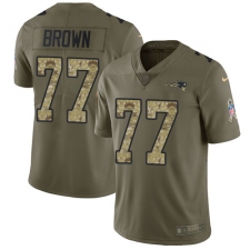 Youth Nike New England Patriots #77 Trent Brown Limited Olive Camo 2017 Salute to Service NFL Jersey
