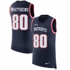 Men's Nike New England Patriots #80 Jordan Matthews Navy Blue Rush Player Name & Number Tank Top NFL Jersey