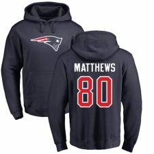 NFL Nike New England Patriots #80 Jordan Matthews Navy Blue Name & Number Logo Pullover Hoodie