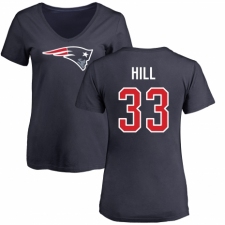 NFL Women's Nike New England Patriots #33 Jeremy Hill Navy Blue Name & Number Logo Slim Fit T-Shirt
