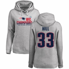 Women's Nike New England Patriots #33 Jeremy Hill Heather Gray 2017 AFC Champions Pullover Hoodie