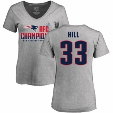 Women's Nike New England Patriots #33 Jeremy Hill Heather Gray 2017 AFC Champions V-Neck T-Shirt