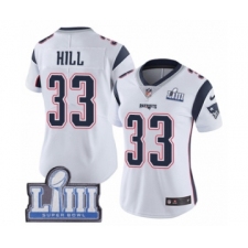 Women's Nike New England Patriots #33 Jeremy Hill White Vapor Untouchable Limited Player Super Bowl LIII Bound NFL Jersey