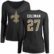 NFL Women's Nike New Orleans Saints #27 Kurt Coleman Black Name & Number Logo Slim Fit Long Sleeve T-Shirt