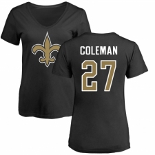 NFL Women's Nike New Orleans Saints #27 Kurt Coleman Black Name & Number Logo Slim Fit T-Shirt