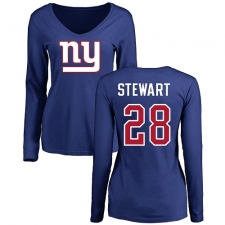 NFL Women's Nike New York Giants #28 Jonathan Stewart Royal Blue Name & Number Logo Long Sleeve T-Shirt