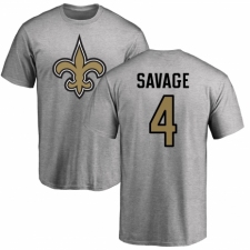 NFL Nike New Orleans Saints #4 Tom Savage Ash Name & Number Logo T-Shirt