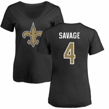 NFL Women's Nike New Orleans Saints #4 Tom Savage Black Name & Number Logo Slim Fit T-Shirt