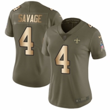 Women's Nike New Orleans Saints #4 Tom Savage Limited Olive/Gold 2017 Salute to Service NFL Jersey
