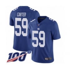 Men's New York Giants #59 Lorenzo Carter Royal Blue Team Color Vapor Untouchable Limited Player 100th Season Football Jersey