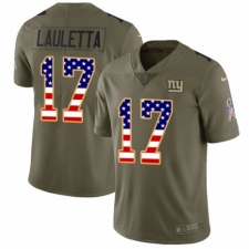 Men's Nike New York Giants #17 Kyle Lauletta Limited Olive/USA Flag 2017 Salute to Service NFL Jersey