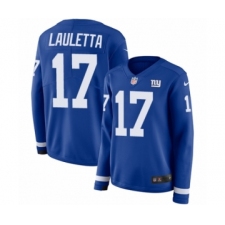 Women's Nike New York Giants #17 Kyle Lauletta Limited Royal Blue Therma Long Sleeve NFL Jersey