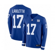 Youth Nike New York Giants #17 Kyle Lauletta Limited Royal Blue Therma Long Sleeve NFL Jersey