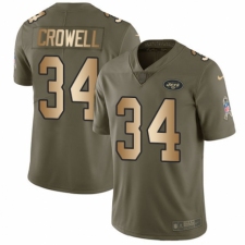Men's Nike New York Jets #34 Isaiah Crowell Limited Olive/Gold 2017 Salute to Service NFL Jersey