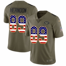 Men's Nike New York Jets #89 Chris Herndon Limited Olive/USA Flag 2017 Salute to Service NFL Jersey