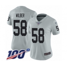 Women's Oakland Raiders #58 Kyle Wilber Limited Silver Inverted Legend 100th Season Football Jersey