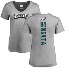 Women's Nike Philadelphia Eagles #94 Haloti Ngata Ash Backer V-Neck T-Shirt