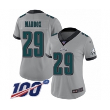 Women's Philadelphia Eagles #29 Avonte Maddox Limited Silver Inverted Legend 100th Season Football Jersey