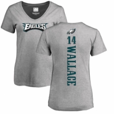 Women's Nike Philadelphia Eagles #14 Mike Wallace Ash Backer V-Neck T-Shirt
