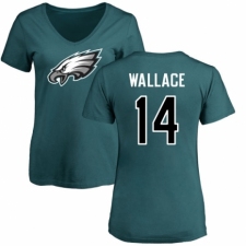 Women's Nike Philadelphia Eagles #14 Mike Wallace Green Name & Number Logo Slim Fit T-Shirt