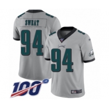 Men's Philadelphia Eagles #94 Josh Sweat Limited Silver Inverted Legend 100th Season Football Jersey