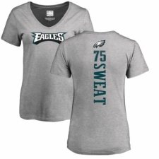 Women's Nike Philadelphia Eagles #75 Josh Sweat Ash Backer V-Neck T-Shirt