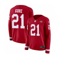 Women's Nike San Francisco 49ers #21 Frank Gore Limited Red Therma Long Sleeve NFL Jersey