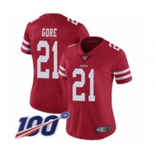 Women's San Francisco 49ers #21 Frank Gore Red Team Color Vapor Untouchable Limited Player 100th Season Football Jersey