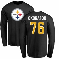 Nike Pittsburgh Steelers #76 Chukwuma Okorafor Black Name & Number Logo Long Sleeve T-Shirt