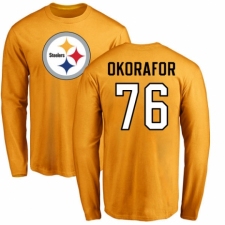 Nike Pittsburgh Steelers #76 Chukwuma Okorafor Gold Name & Number Logo Long Sleeve T-Shirt