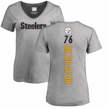 Women's Nike Pittsburgh Steelers #76 Chukwuma Okorafor Ash Backer V-Neck T-Shirt