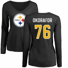 Women's Nike Pittsburgh Steelers #76 Chukwuma Okorafor Black Name & Number Logo Slim Fit Long Sleeve T-Shirt