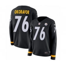 Women's Nike Pittsburgh Steelers #76 Chukwuma Okorafor Limited Black Therma Long Sleeve NFL Jersey