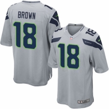 Men's Nike Seattle Seahawks #18 Jaron Brown Game Grey Alternate NFL Jersey