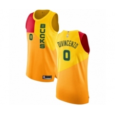 Men's Milwaukee Bucks #0 Donte DiVincenzo Authentic Yellow Basketball Jersey - City Edition