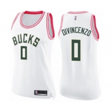 Women's Milwaukee Bucks #0 Donte DiVincenzo Swingman White Pink Fashion Basketball Jersey