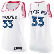 Women's Nike Minnesota Timberwolves #33 Keita Bates-Diop Swingman White Pink Fashion NBA Jersey
