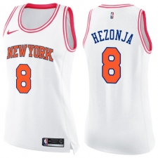 Women's Nike New York Knicks #8 Mario Hezonja Swingman White Pink Fashion NBA Jersey