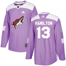 Men's Adidas Arizona Coyotes #13 Freddie Hamilton Authentic Purple Fights Cancer Practice NHL Jersey