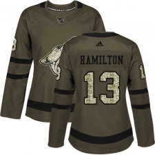 Women's Adidas Arizona Coyotes #13 Freddie Hamilton Authentic Green Salute to Service NHL Jersey