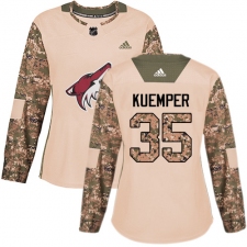 Women's Adidas Arizona Coyotes #35 Darcy Kuemper Authentic Camo Veterans Day Practice NHL Jersey