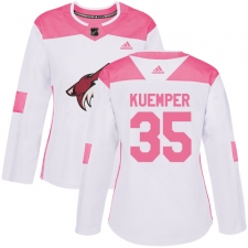 Women's Adidas Arizona Coyotes #35 Darcy Kuemper Authentic White Pink Fashion NHL Jersey