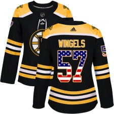 Women's Adidas Boston Bruins #57 Tommy Wingels Authentic Black USA Flag Fashion NHL Jersey