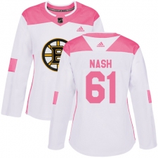 Women's Adidas Boston Bruins #61 Rick Nash Authentic White Pink Fashion NHL Jersey