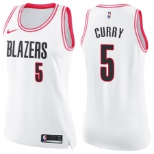 Women's Nike Portland Trail Blazers #5 Seth Curry Swingman White Pink Fashion NBA Jersey