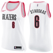 Women's Nike Portland Trail Blazers #6 Nik Stauskas Swingman White Pink Fashion NBA Jersey