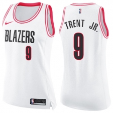 Women's Nike Portland Trail Blazers #9 Gary Trent Jr. Swingman White Pink Fashion NBA Jersey